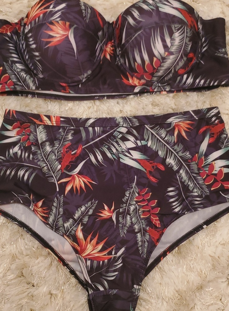 Tropical High Waist Bandeau Bikini (New)